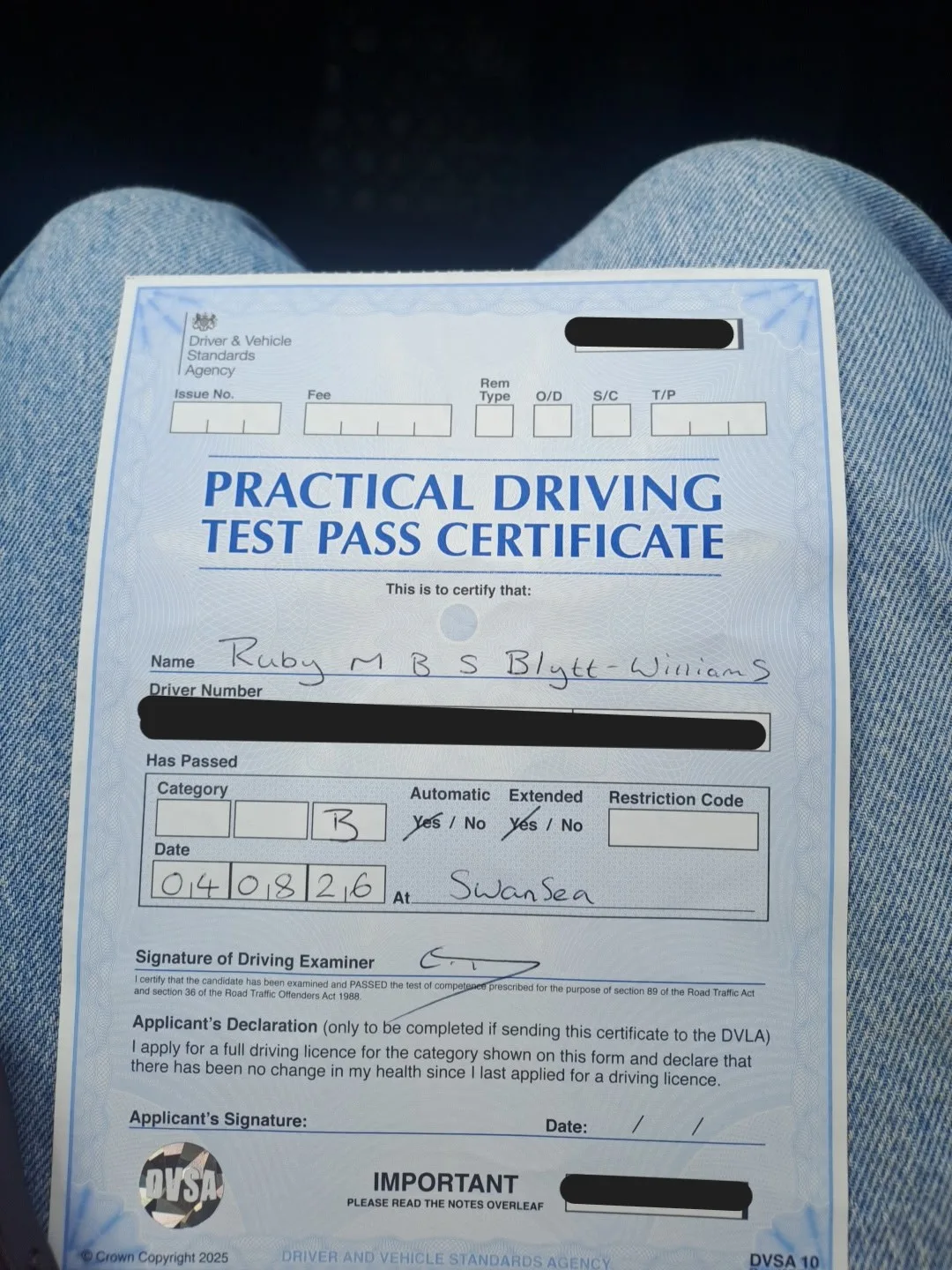 Ruby Williams — passed their driving test
